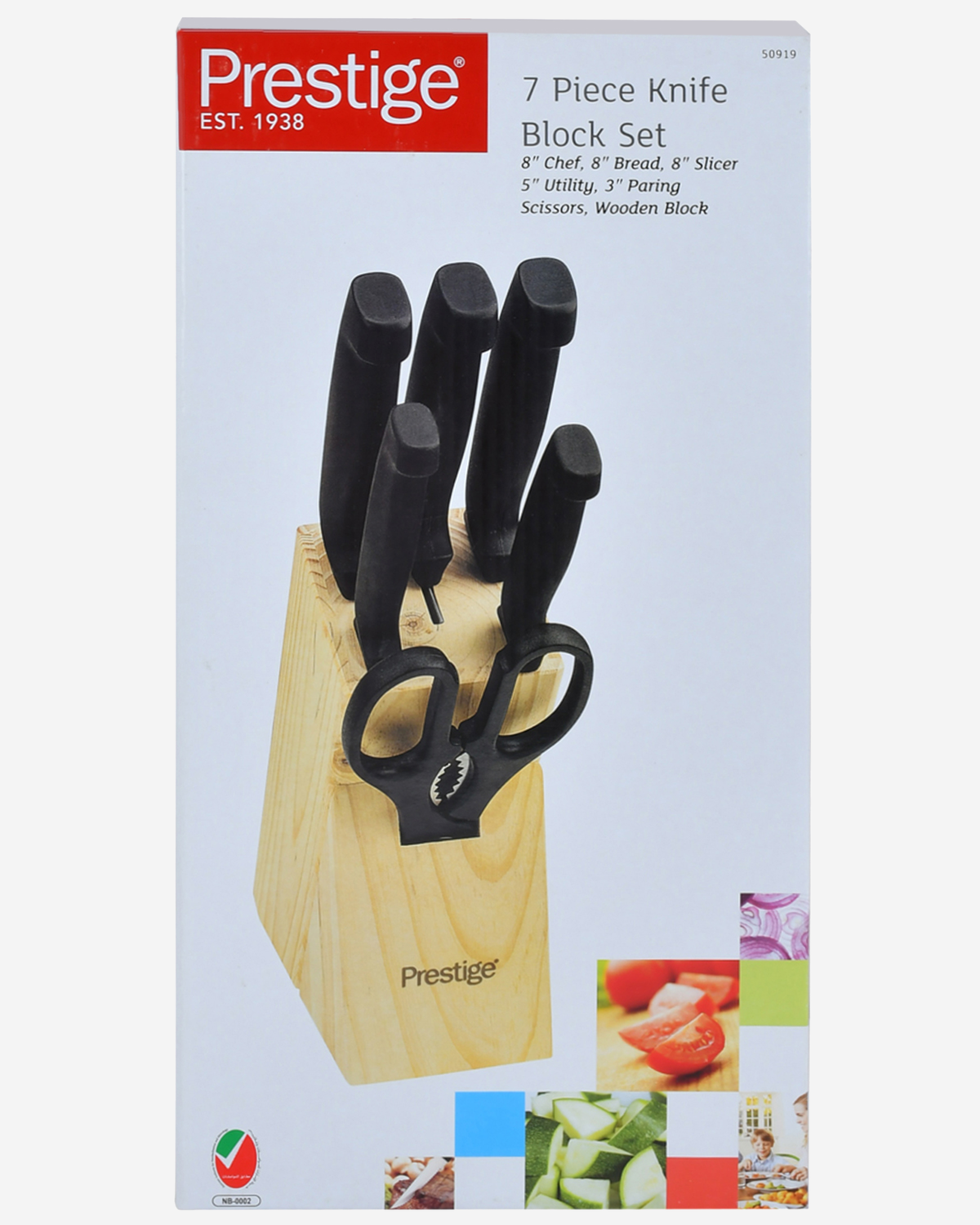 Prestige Knife Block Set 7Pc Stainless Steel with Scissors