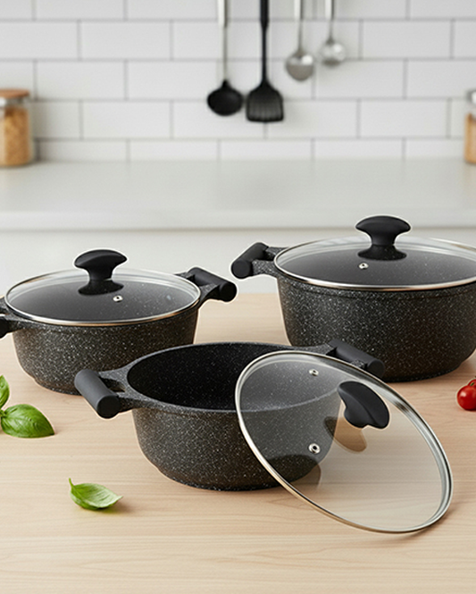 طقم جرانيت بريستيج أسود مكون من 6 قطع