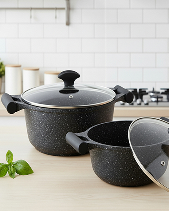 طقم جرانيت بريستيج أسود مكون من 6 قطع