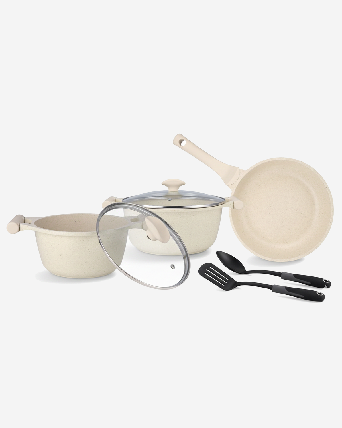 Prestige Essentials Cookware Set 7Pc Granite Off-White Non-Stick Induction Compatible