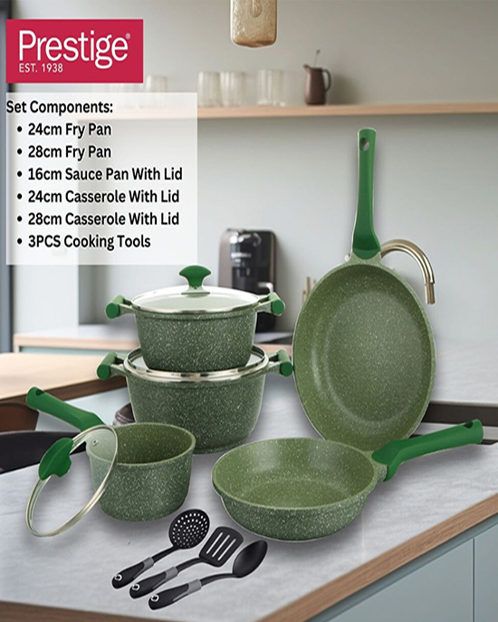 طقم جرانيت بريستيج أسود مكون من 11 قطعة