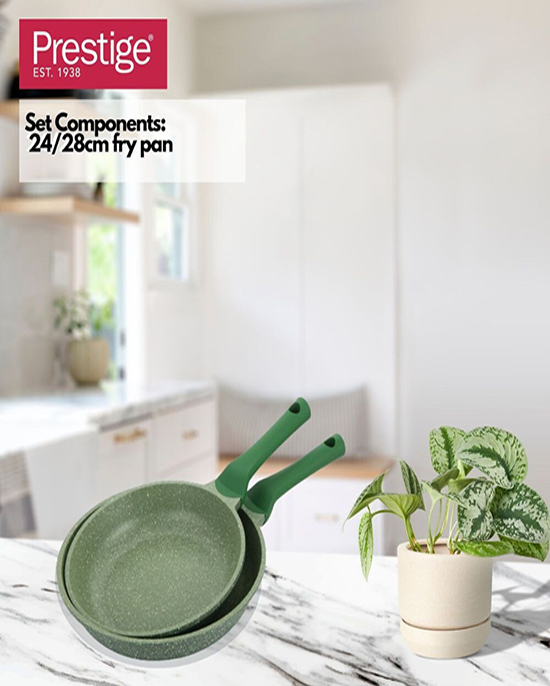 طقم مقلاة بريستيج جرانيت مكون من قطعتين، 24+28 سم، لون أخضر