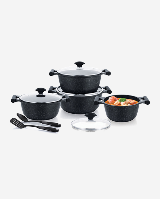 طقم جرانيت بريستيج أسود مكون من 10 قطع