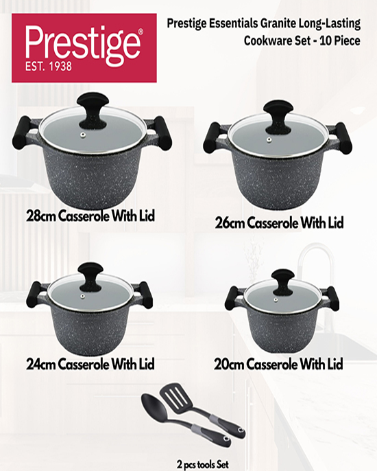 طقم جرانيت بريستيج أسود مكون من 10 قطع