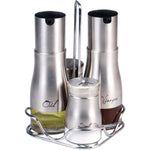 مجموعة فنون الطهي من ٤ برطمانات توابل زجاجية وزجاجة زيت | عبوات زجاجية متينة للتوابل والزيوت والخل والبهارات