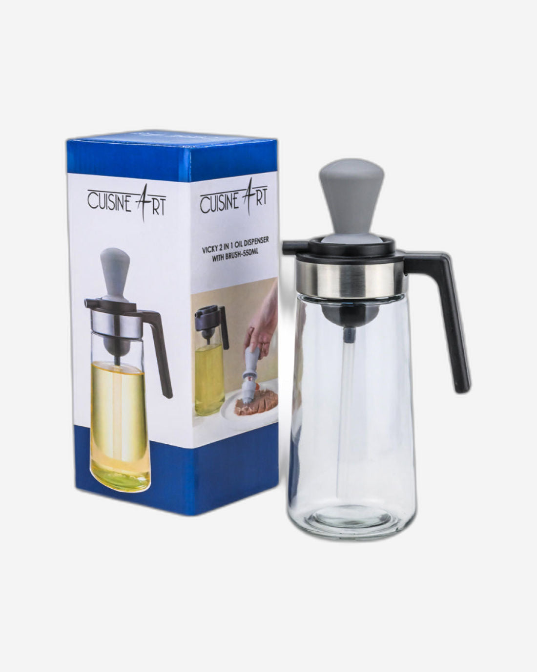 كويزين آرت، موزع زيت زجاجي بنكهة الليمون والصودا، فيكي، 2 في 1، مع فرشاة، 550 مل، شفاف