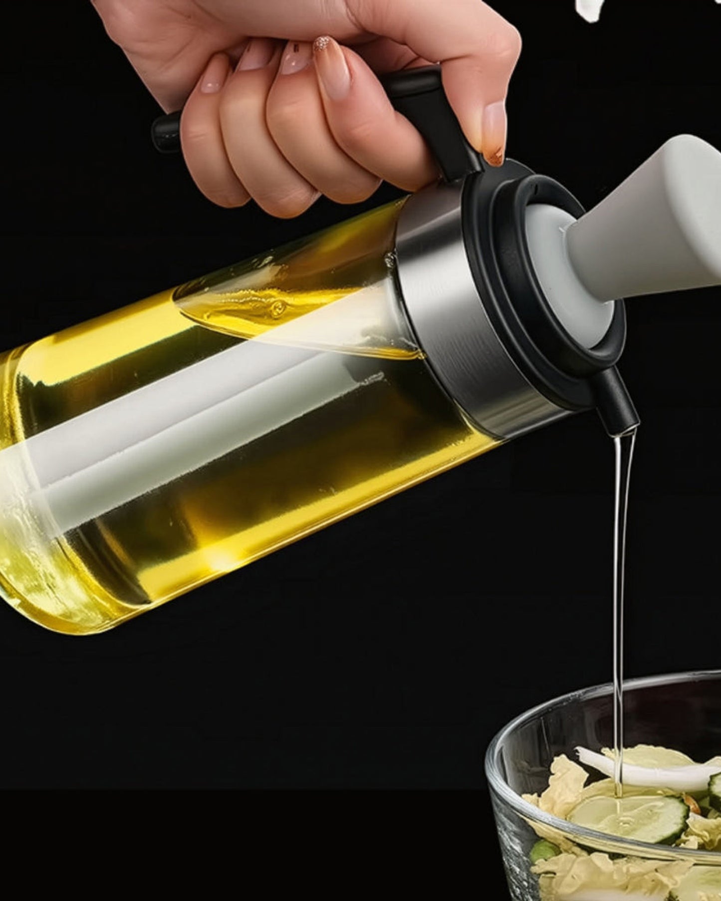 كويزين آرت، موزع زيت زجاجي بنكهة الليمون والصودا، فيكي، 2 في 1، مع فرشاة، 550 مل، شفاف