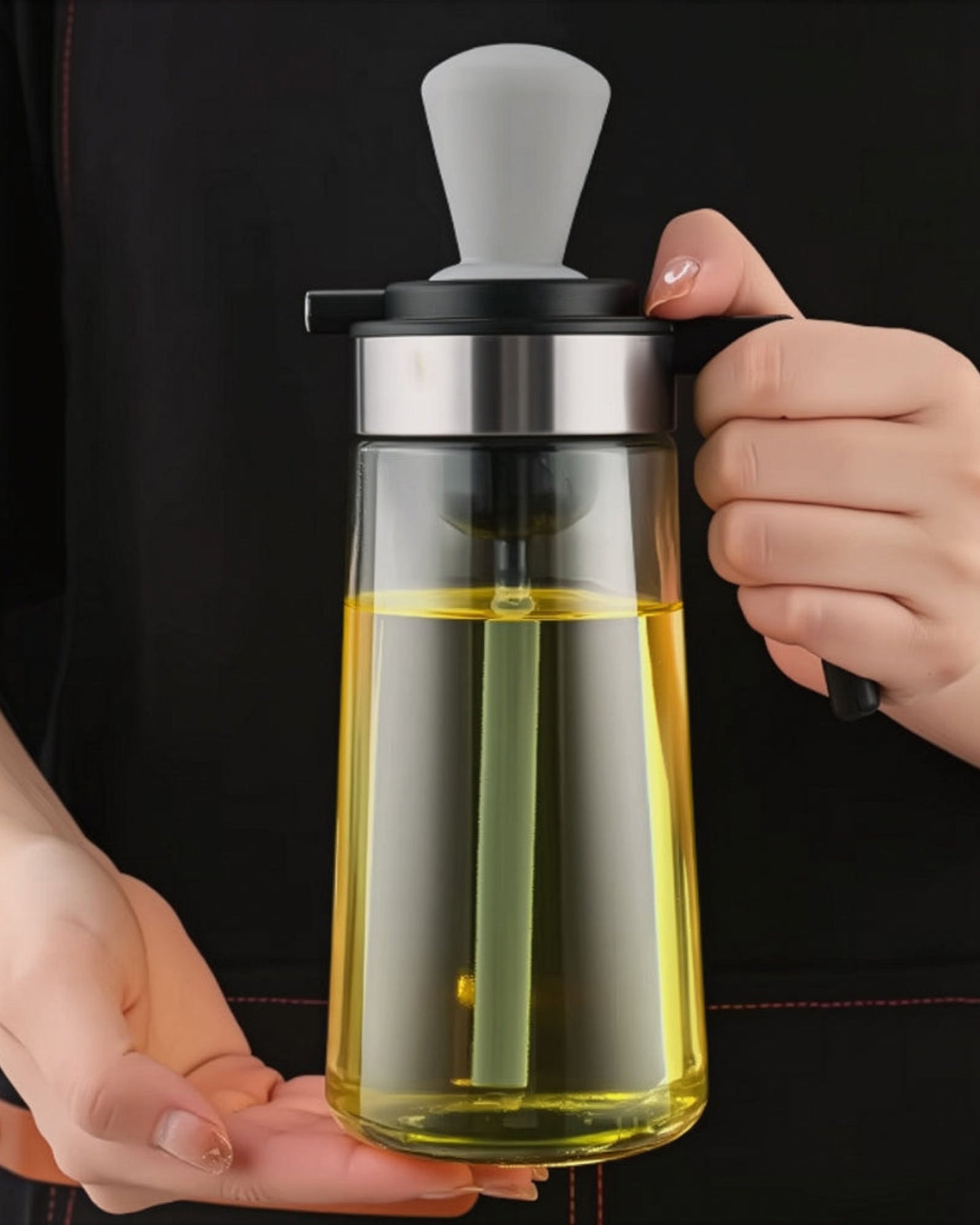 كويزين آرت، موزع زيت زجاجي بنكهة الليمون والصودا، فيكي، 2 في 1، مع فرشاة، 550 مل، شفاف