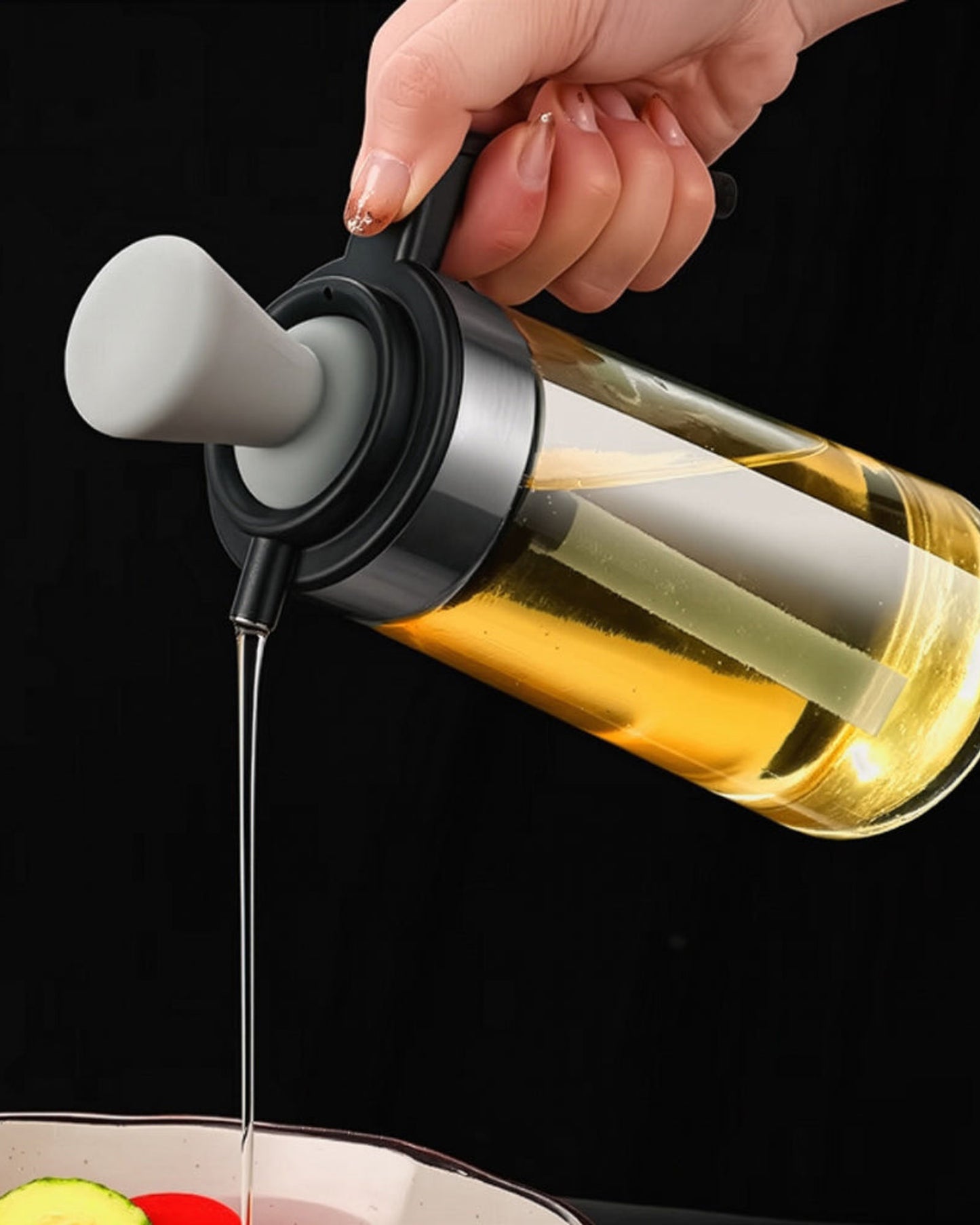 كويزين آرت، موزع زيت زجاجي بنكهة الليمون والصودا، فيكي، 2 في 1، مع فرشاة، 550 مل، شفاف