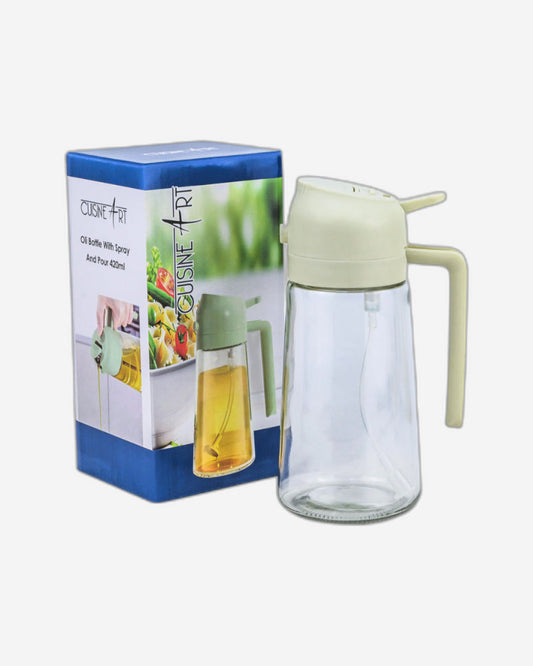 زجاجة زيت زجاجية بنكهة الليمون والصودا من كويزين آرت مع بخاخ وصب، 420 مل، شفافة