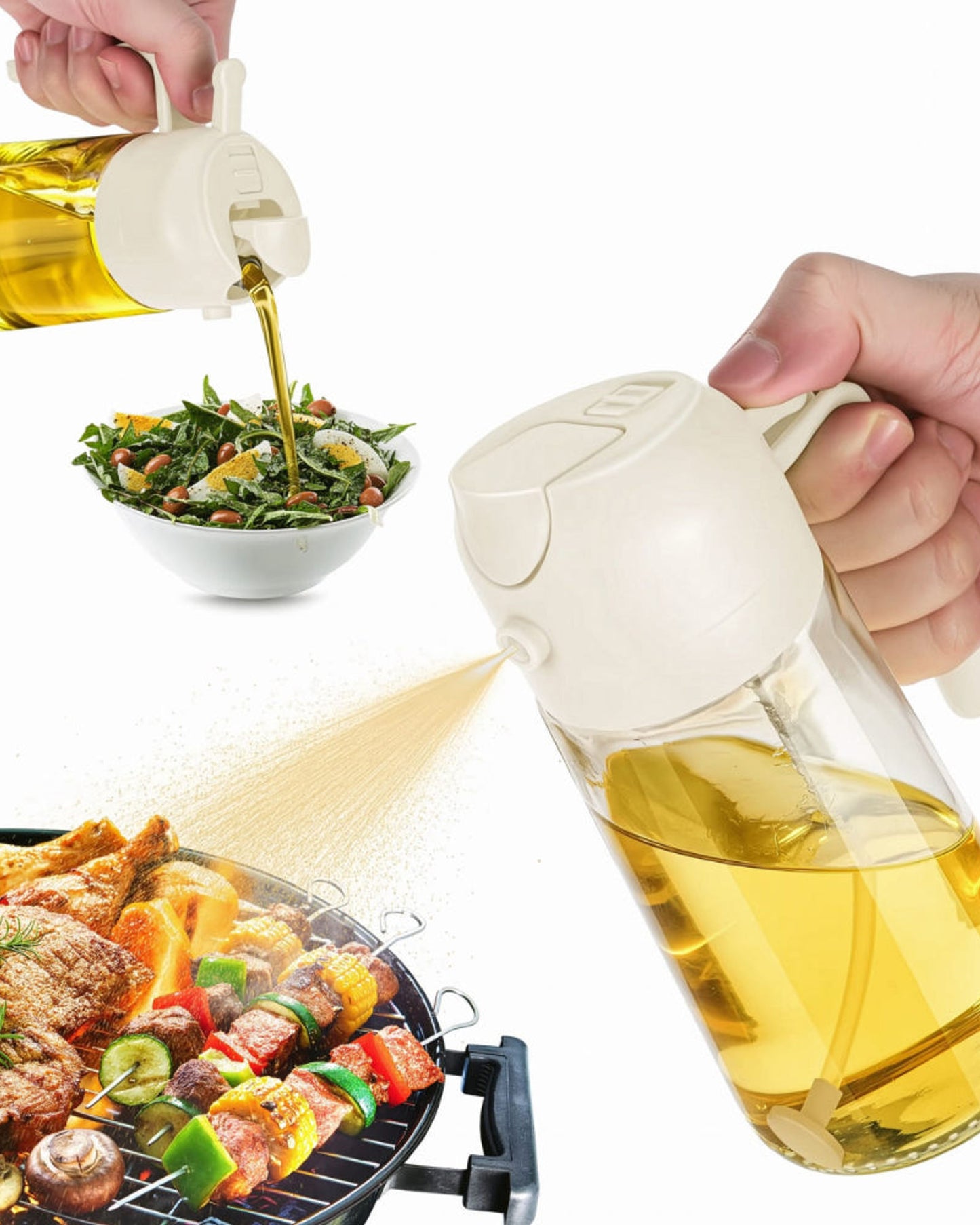 زجاجة زيت زجاجية بنكهة الليمون والصودا من كويزين آرت مع بخاخ وصب، 420 مل، شفافة