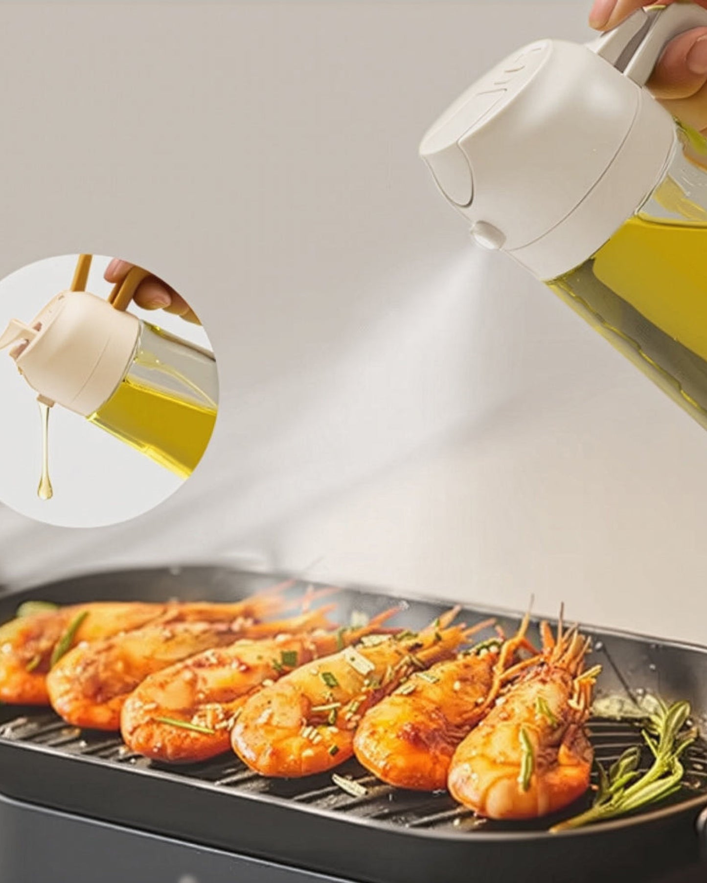 زجاجة زيت زجاجية بنكهة الليمون والصودا من كويزين آرت مع بخاخ وصب، 420 مل، شفافة