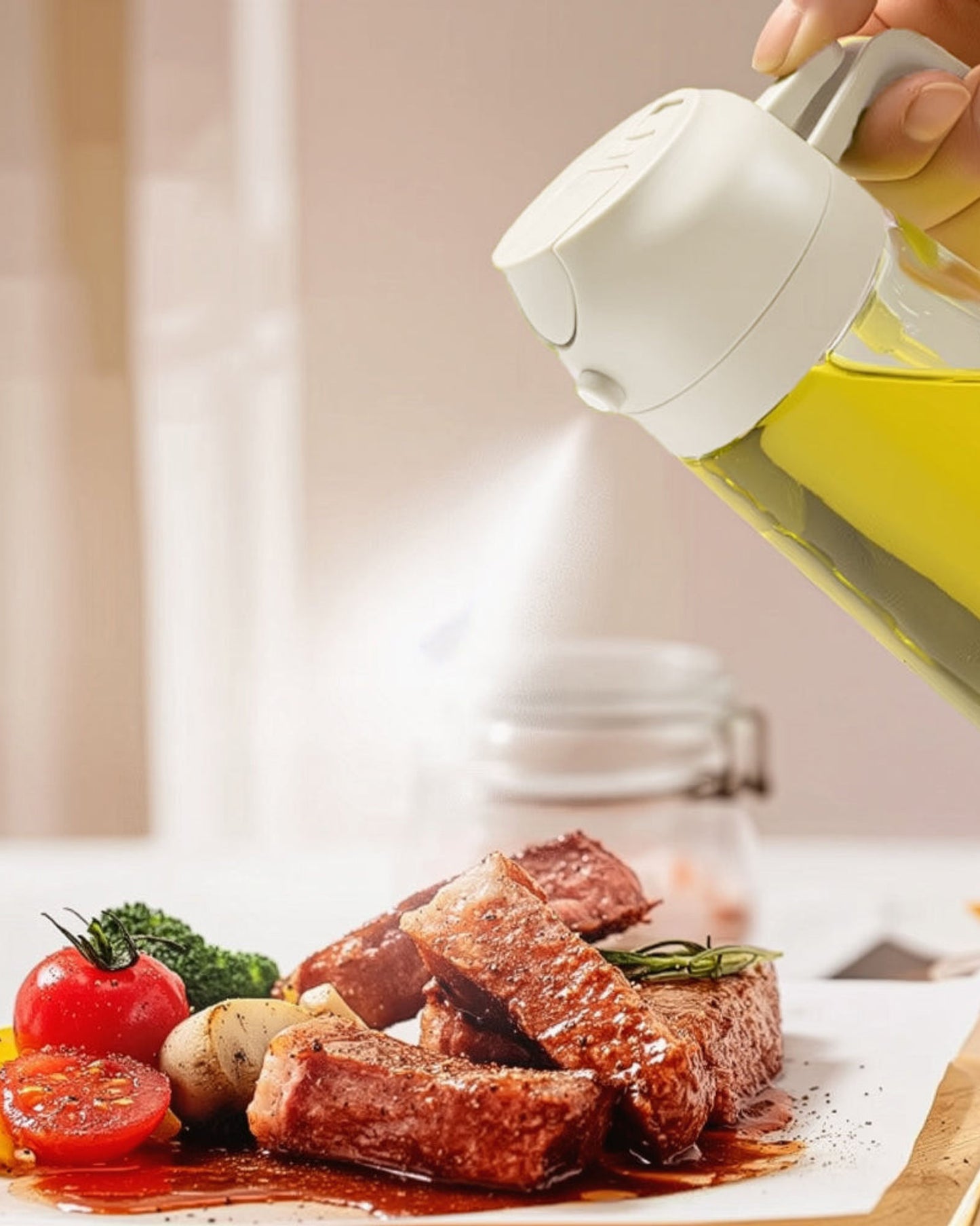 زجاجة زيت زجاجية بنكهة الليمون والصودا من كويزين آرت مع بخاخ وصب، 420 مل، شفافة