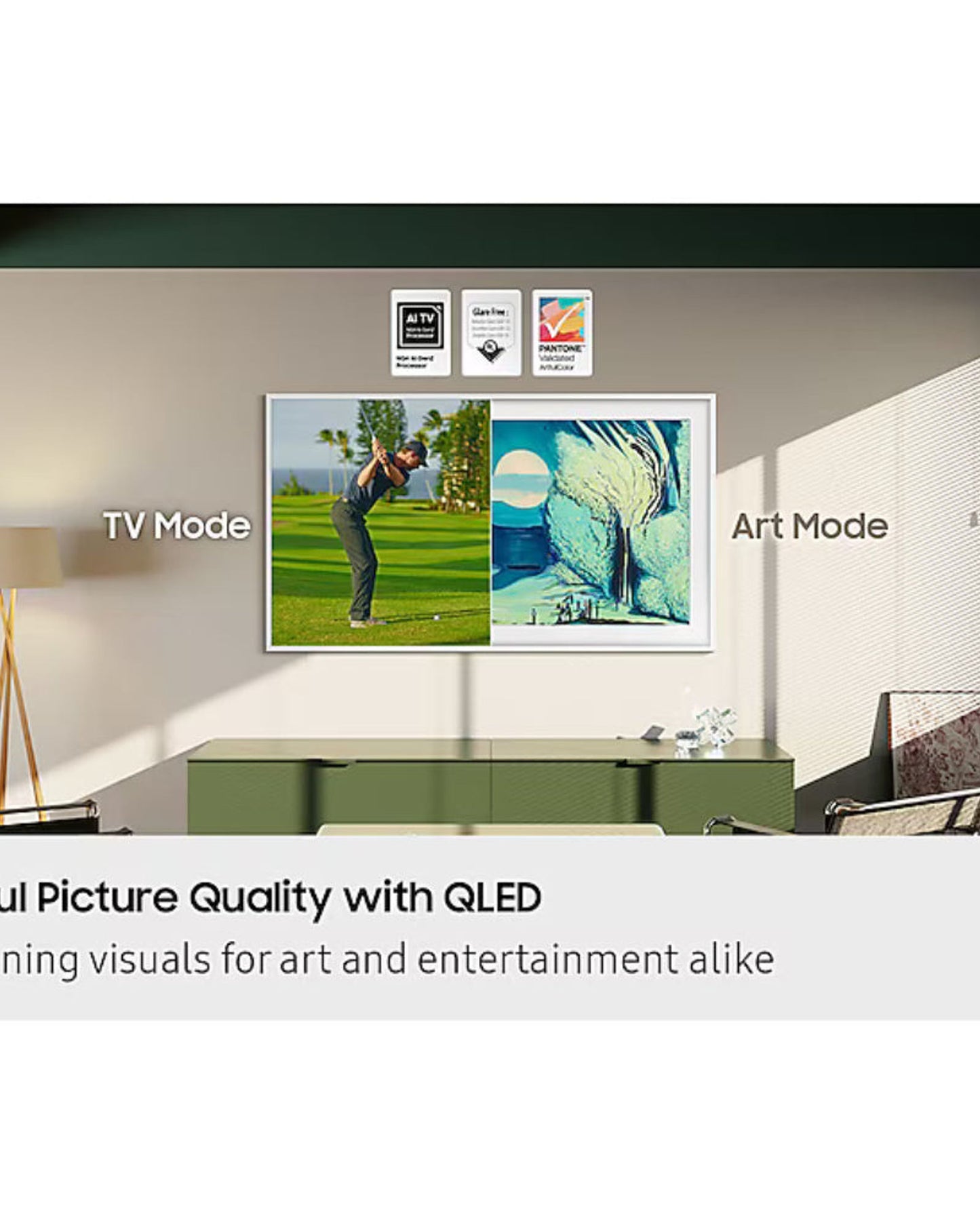 تلفزيون سامسونج الذكي QLED بإطار 4K مقاس 55 بوصة - QA55LS03FAUXZN | سلسلة لايف ستايل، وضع فني، إطار قابل للتخصيص