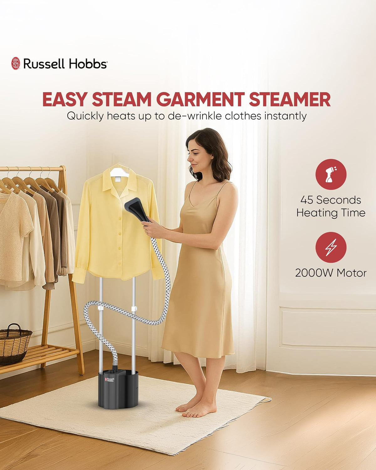 Russell Hobbs Easy Steam 2000W Garment Steamer Black & Grey- GS101