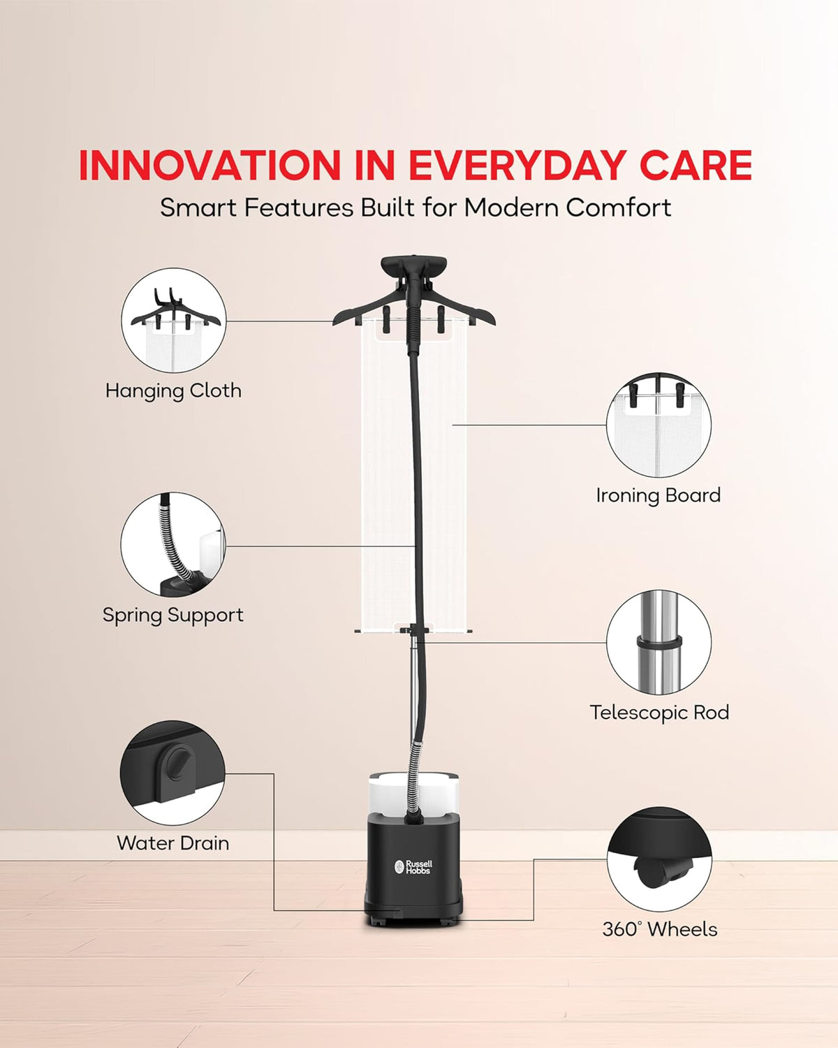 Russell Hobbs GS102 Aura Steam Garment Steamer 2200W  Black