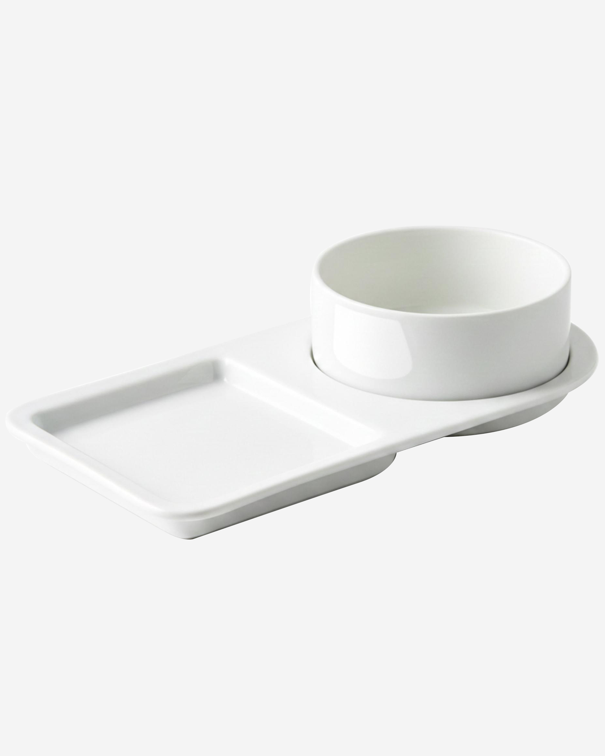 Shallow Porcelain Serving Plate with Bowl