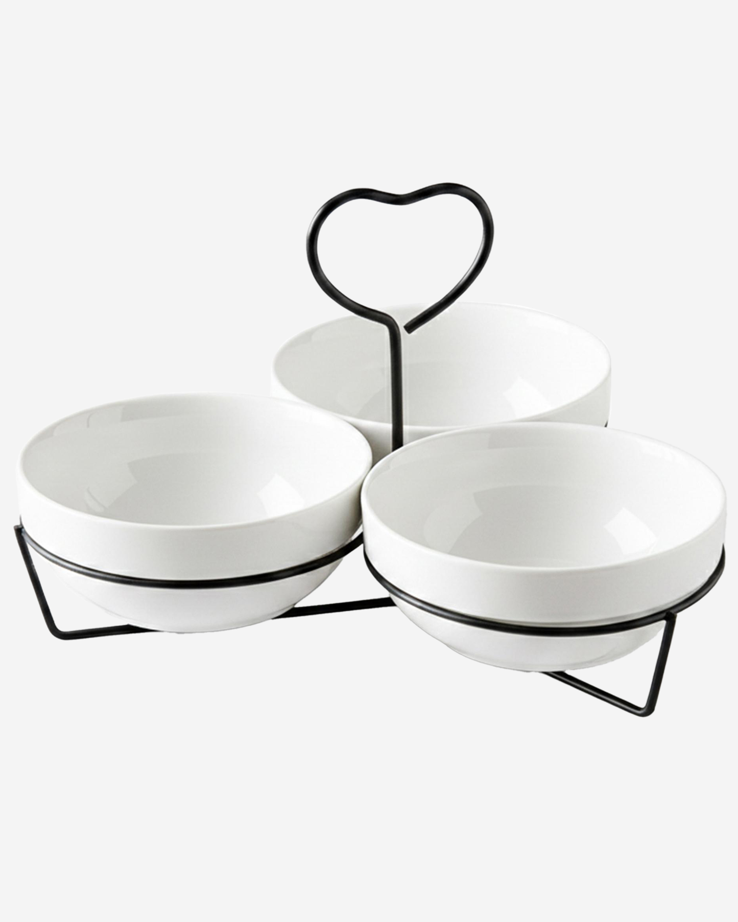 Shallow Round Bowl Set with Metal Black Stand