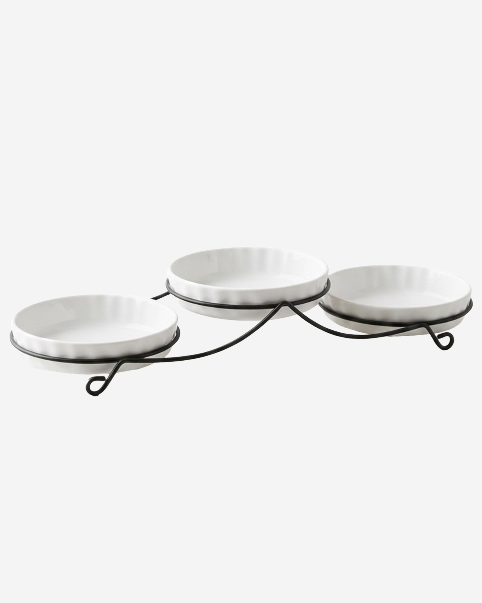 Shallow Round Bowl Set with Metal Stand