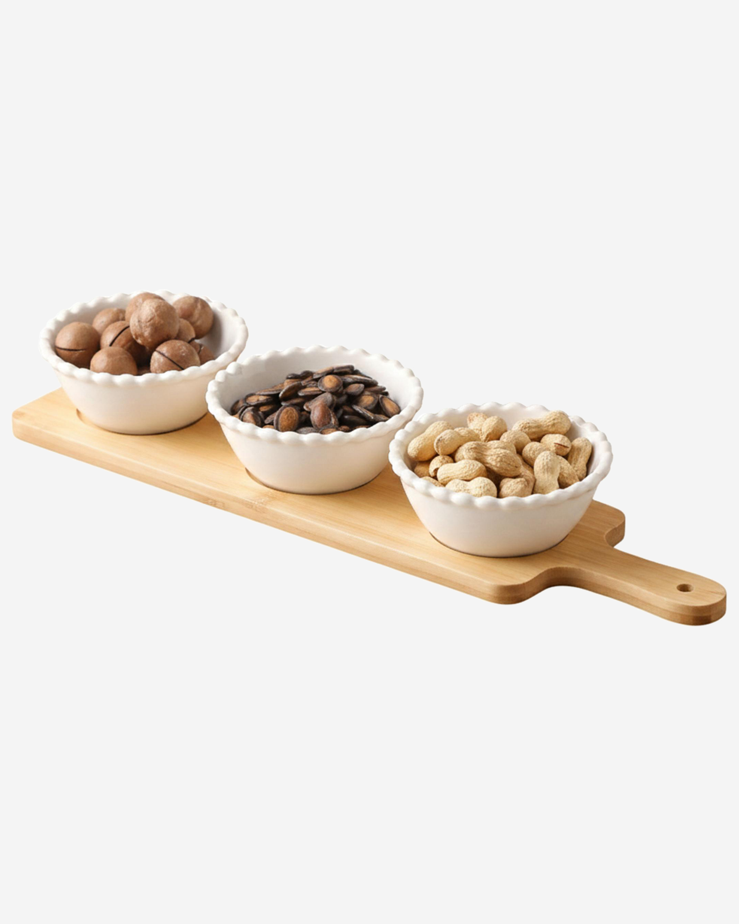 Shallow Round Bowl Set with Bamboo Stand