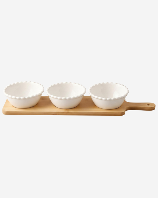 Shallow Round Bowl Set with Bamboo Stand