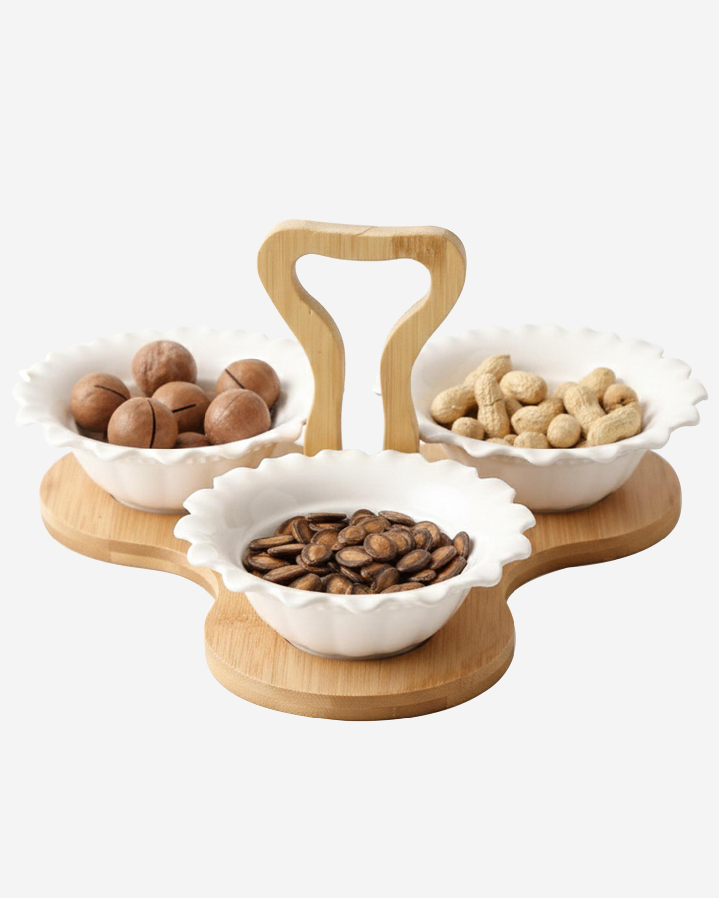 Shallow Porcelain Bowls with Bamboo Stand