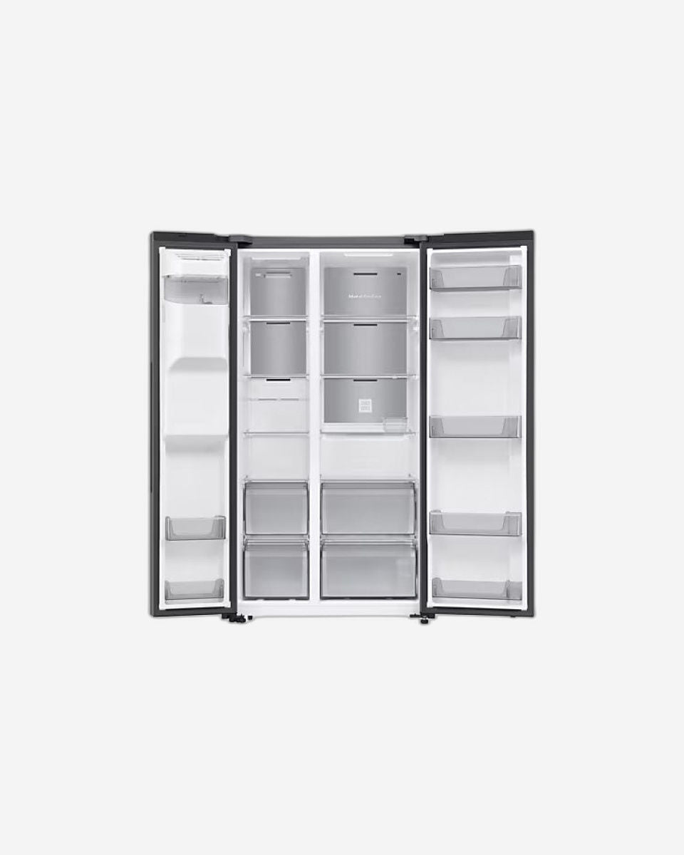 ثلاجة سامسونج بيسبوك AI سعة 635 لترًا ببابين متجاورين، لون أسود، موزع مياه، تصميم سبيس ماكس - RS70F64K1TAE (بدون جهاز تنقية مياه ميلانو)