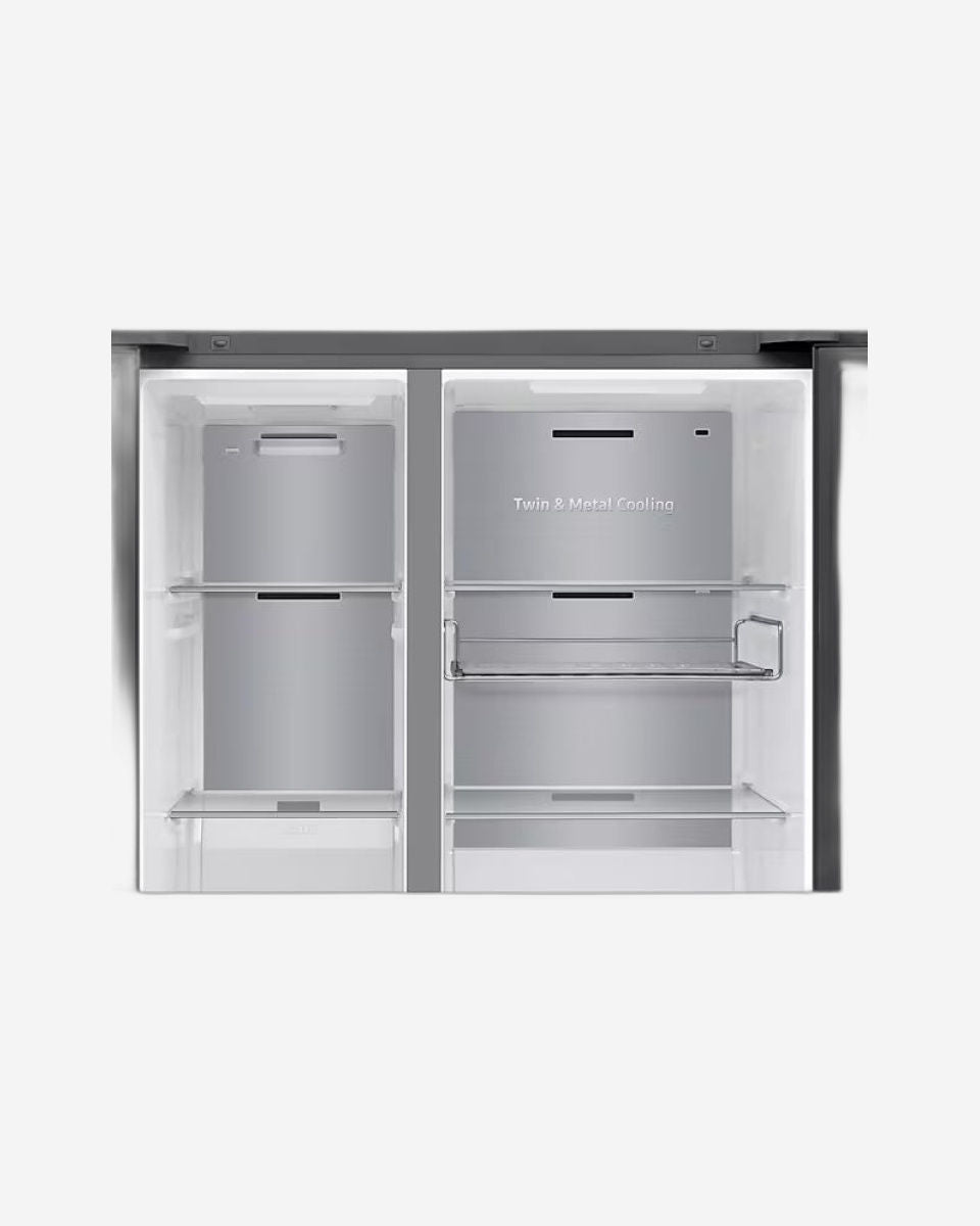 ثلاجة سامسونج المصممة حسب الطلب AI سعة 591 لترًا جنبًا إلى جنب مع شاشة Family Hub وتقنية SpaceMax - RS90F66B1FAE (بدون جهاز تنقية مياه ميلانو)