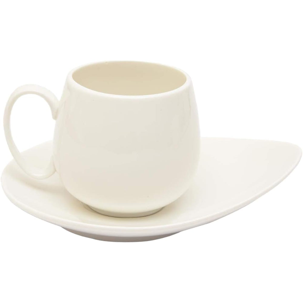 طقم فناجين شاي وصحن من الخزف العظمي الضحل، أبيض، 200 مل، 12 قطعة - فناجين شاي أنيقة مع صحون لحفلات الشاي والاستخدام اليومي