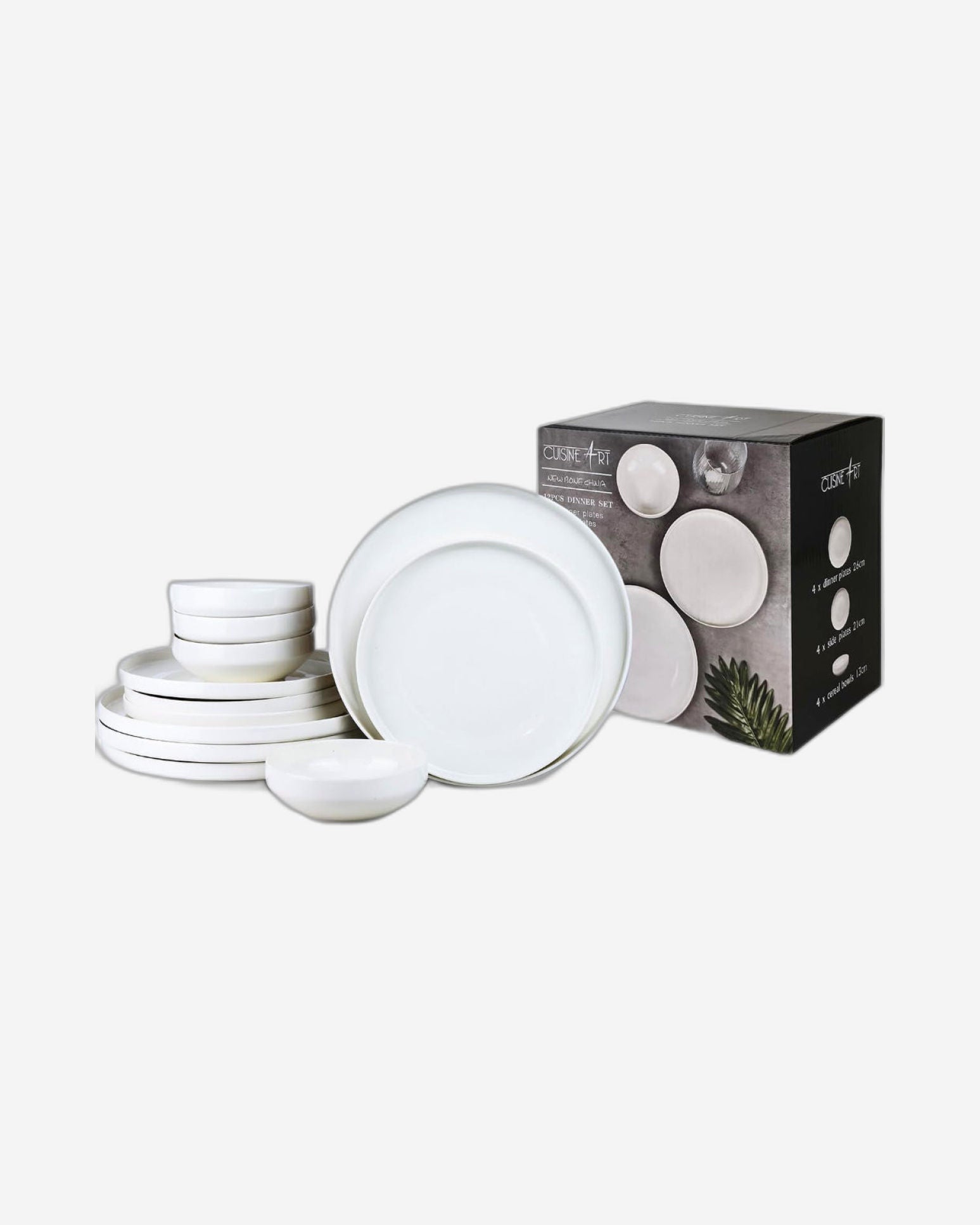 طقم عشاء صيني عظمي من كويزين آرت تشولي لكل وجبة - 12 قطعة | 4 أطباق عشاء قطر (26.4 سم) و4 أطباق جانبية و4 أوعية (قطر 13.3 × ارتفاع 4.7 سم) أطباق بيضاء أنيقة لتناول الطعام اليومي والمناسبات الخاصة