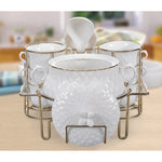 طقم حساء خزفي من 15 قطعة مع حامل ذهبي - أدوات عشاء أنيقة للتقديم