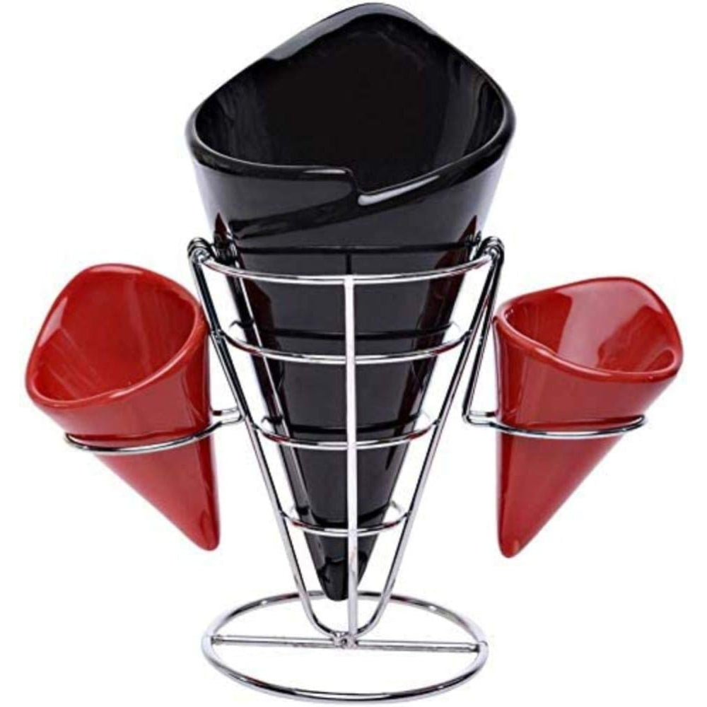 Shallow Porcelain French Fries Holder with 2 Dip Compartments – Elegant Serving Solution