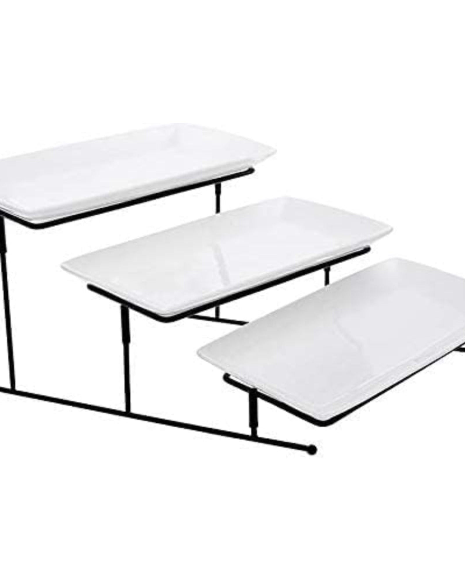 طقم تقديم من البورسلين الضحل، مكون من 5 قطع، باللونين الأبيض والأحمر - أدوات مائدة أنيقة مع 4 أكواب وصينية حمراء