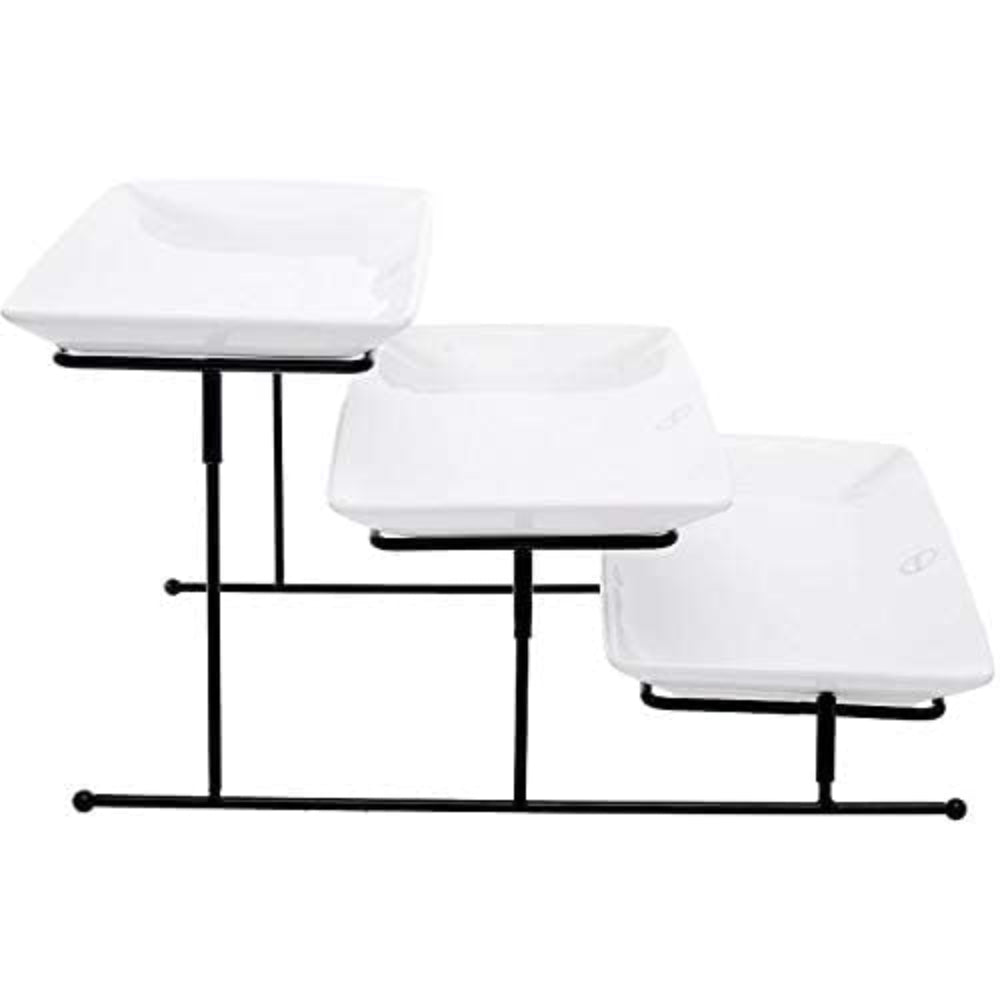 طقم تقديم من البورسلين الضحل، مكون من 5 قطع، باللونين الأبيض والأحمر - أدوات مائدة أنيقة مع 4 أكواب وصينية حمراء