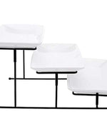 طقم تقديم من البورسلين الضحل، مكون من 5 قطع، باللونين الأبيض والأحمر - أدوات مائدة أنيقة مع 4 أكواب وصينية حمراء