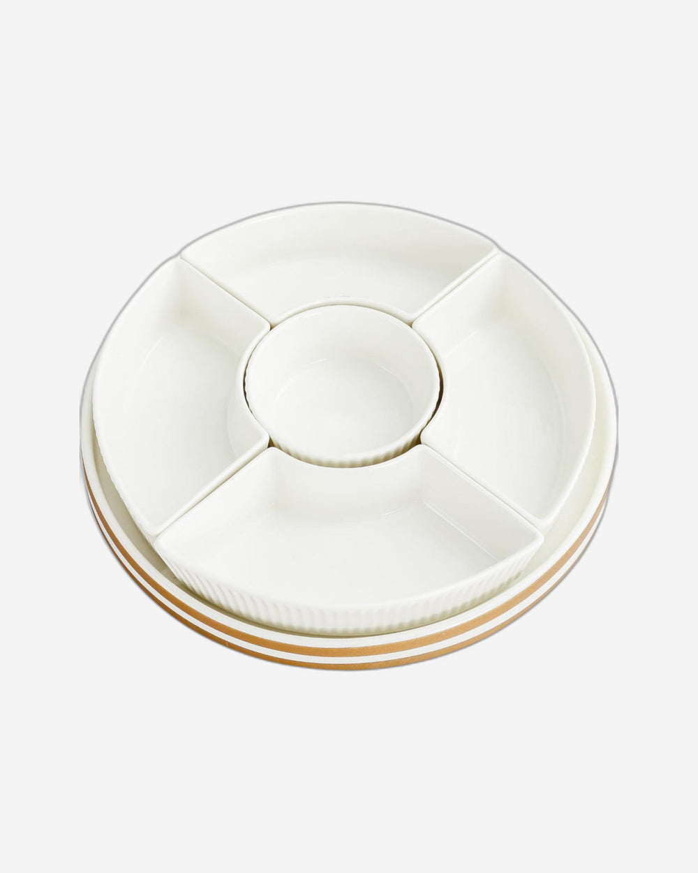 Shallow Porcelain New Verde 5-Compartment Serving Set - 26cm - Elegant Tableware for Culinary Delights