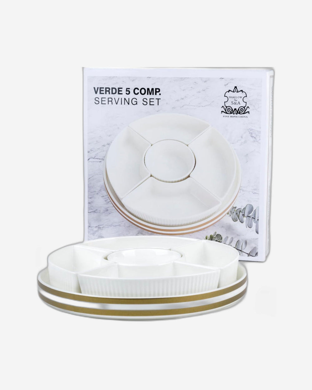 طقم تقديم من البورسلين "نيو فيردي" من شالو، بخمسة أقسام، بقطر ٢٦ سم - أدوات مائدة أنيقة لأطباق شهية