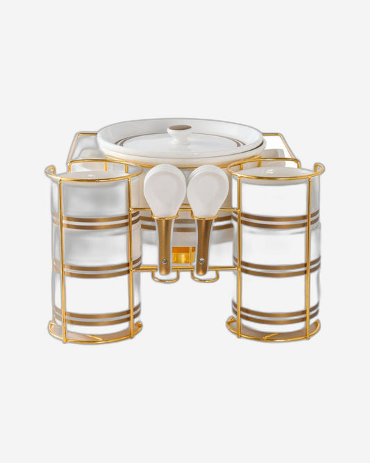 طقم حساء نيو فيردي من البورسلين الضحل، مكون من 16 قطعة مع حامل - طقم طعام أنيق