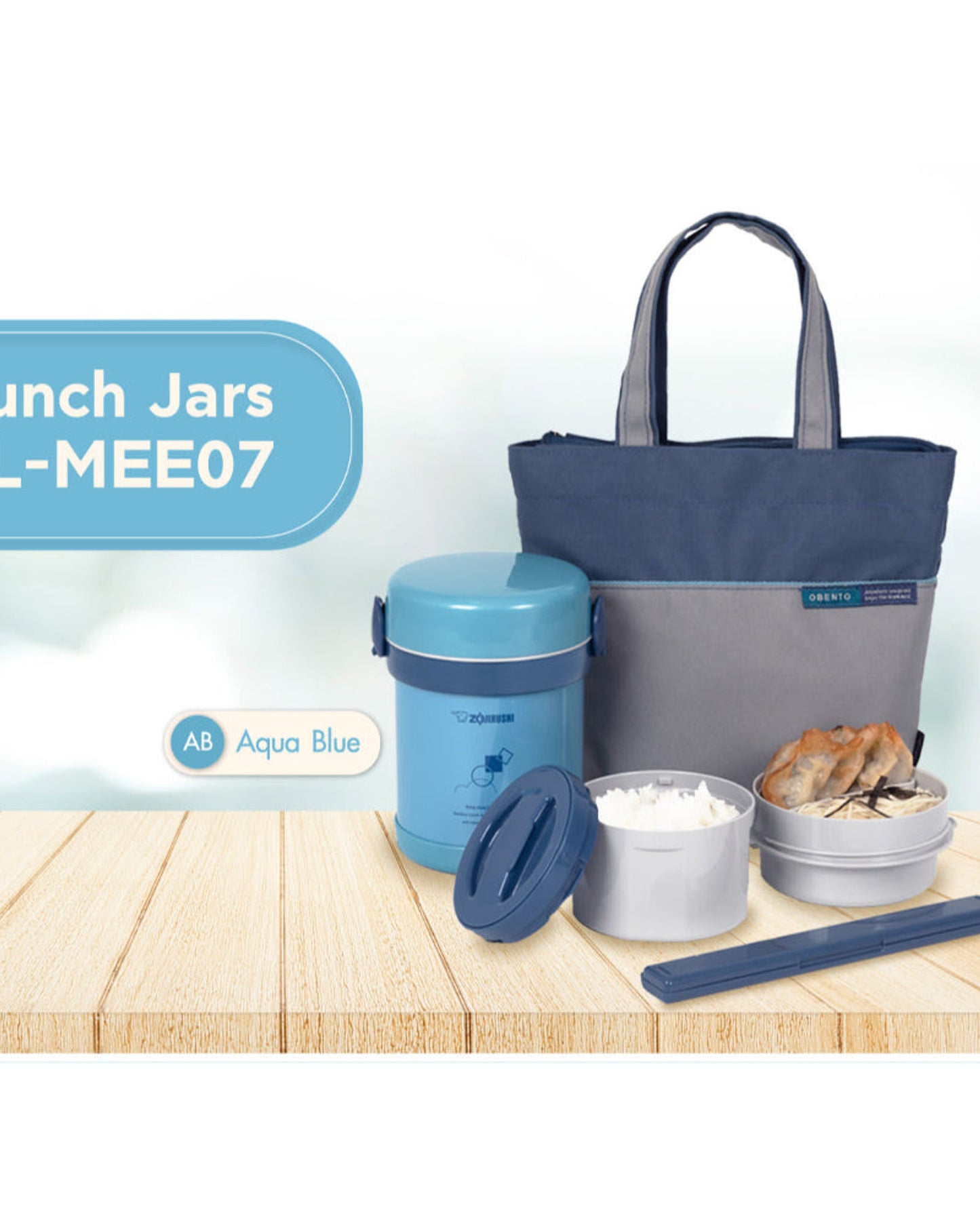 علبة غداء زوجيروشي سعة 0.63 لتر باللون الأزرق المائي، معزولة بتفريغ الهواء