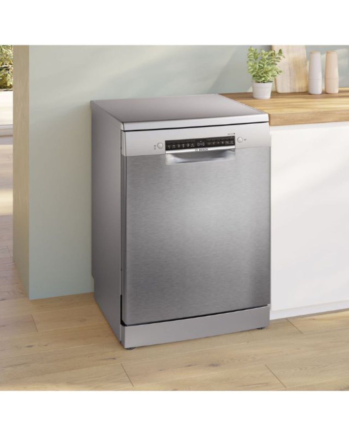 بوش، غسالة أطباق قائمة بذاتها، سعة ١٤ فردًا، خاصية الاتصال المنزلي، خاصية الصمت الفائق، درج فاريو - SMS4HMI25M فضي