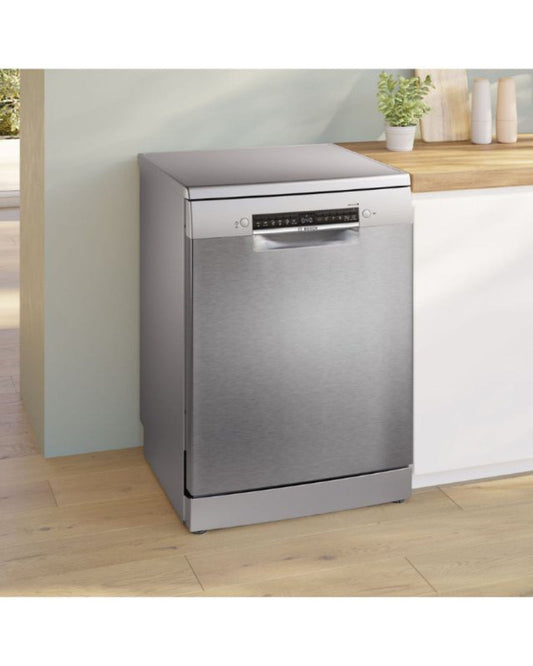 بوش، غسالة أطباق قائمة بذاتها، سعة ١٤ فردًا، خاصية الاتصال المنزلي، خاصية الصمت الفائق، درج فاريو - SMS4HMI25M فضي