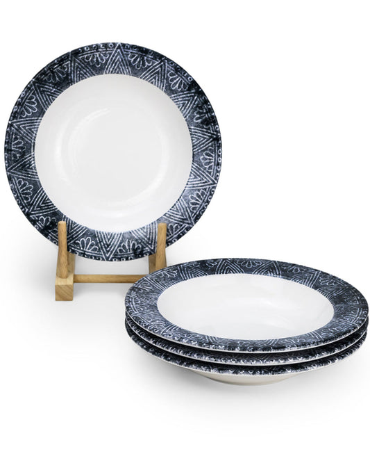 طبق حساء دائري من سيراميك جينكو من إيديسا، مقاس 22 سم، أبيض (مجموعة من 4 قطع)