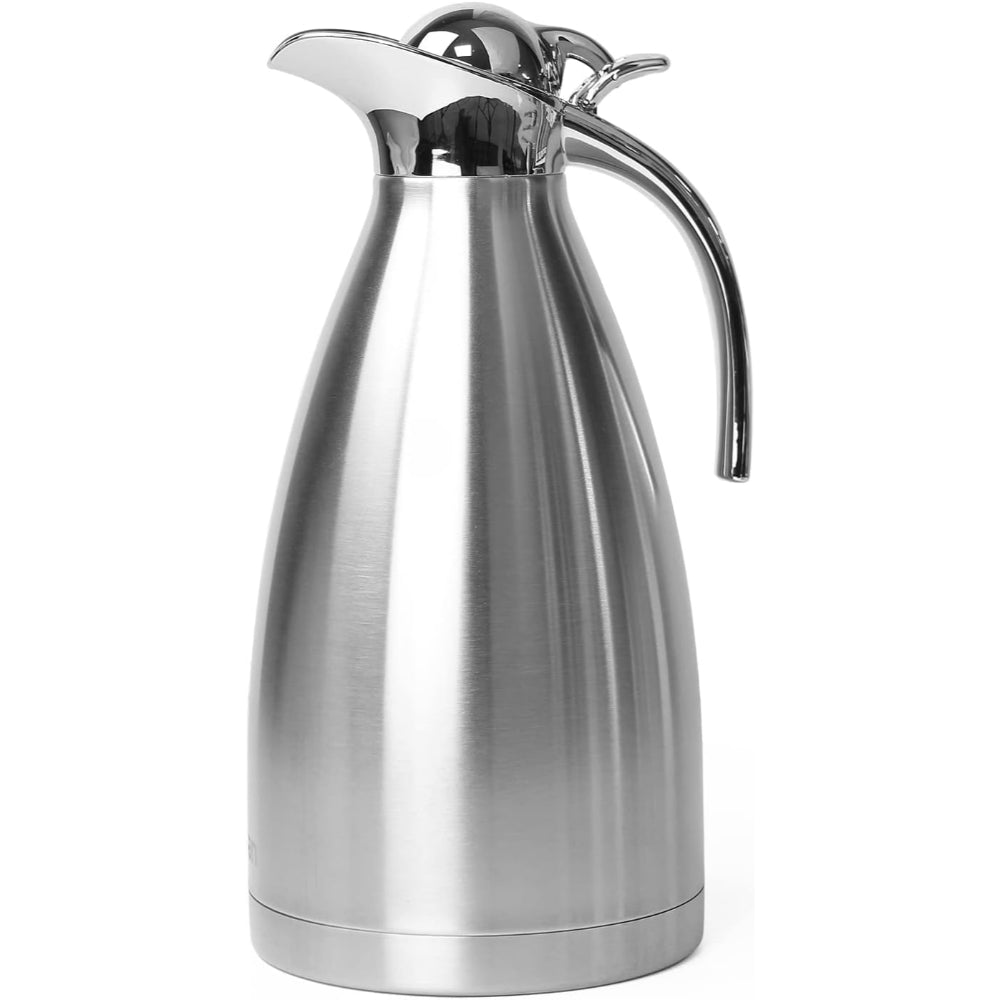 Nessan Thermal Coffee Carafe Jugs, Double Walled Vacuum Insulated Flask 12 Hours Heat Retention Jug for Coffee, Tea, & Milk - Stainless Steel Silver 2.0L