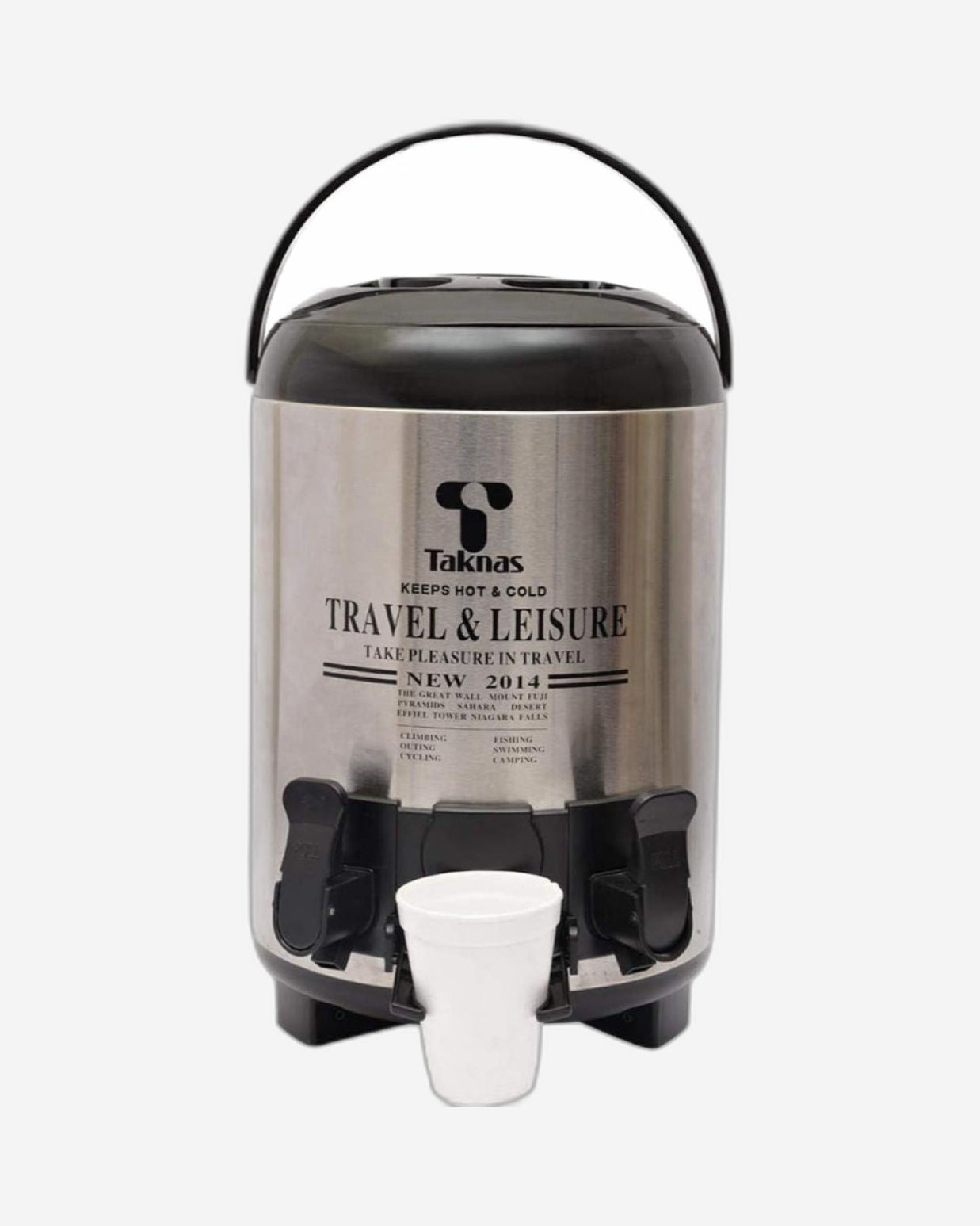 وعاء تخزين طعام ومشروبات من الفولاذ المقاوم للصدأ مع صنبور، سعة ١٠ لترات، أسود وفضي | موزع مشروبات متين للاستخدام المنزلي والمكتبي