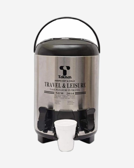 وعاء تخزين طعام ومشروبات من الفولاذ المقاوم للصدأ مع صنبور، سعة ١٠ لترات، أسود وفضي | موزع مشروبات متين للاستخدام المنزلي والمكتبي