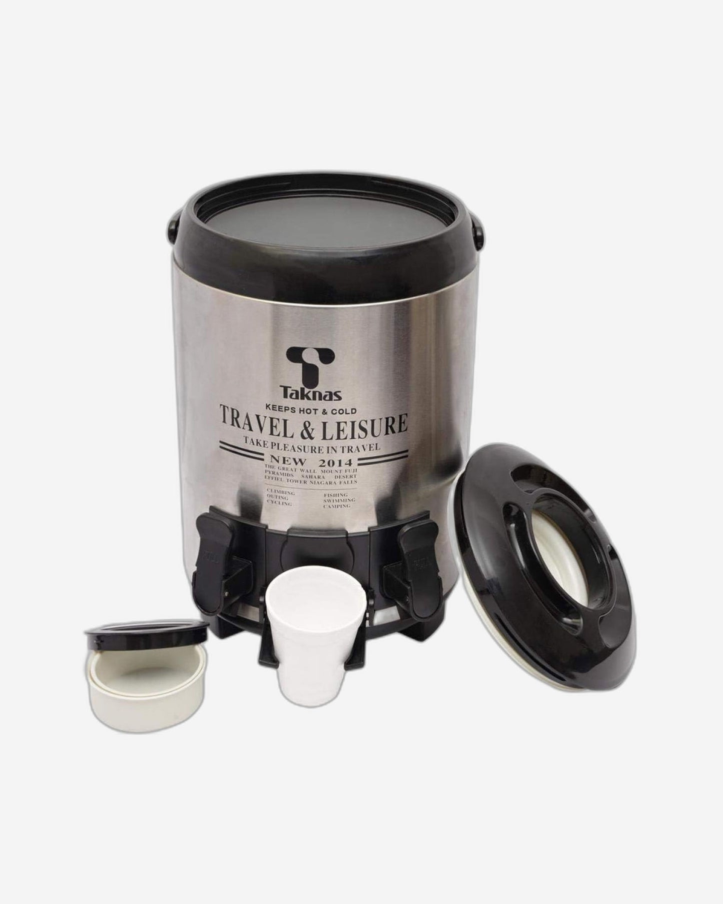 وعاء تخزين طعام ومشروبات من الفولاذ المقاوم للصدأ مع صنبور، سعة ١٠ لترات، أسود وفضي | موزع مشروبات متين للاستخدام المنزلي والمكتبي