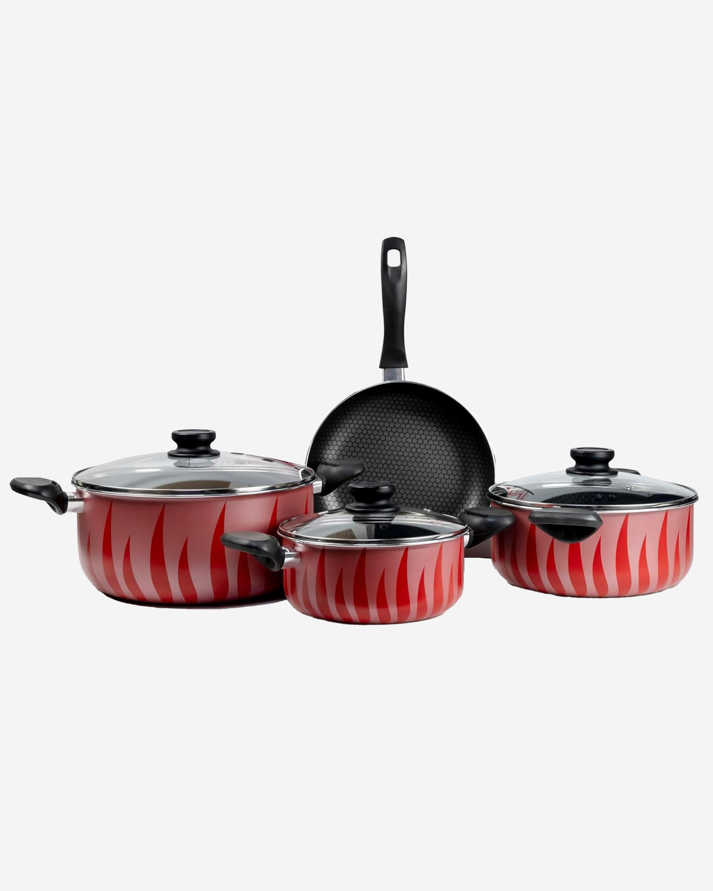 Red & Black Flame Design Non?Stick Cookware Set 7 pcs