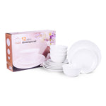 طقم عشاء بورسلين من شالو باي كوزين آرت، ١٢ قطعة - أواني خزفية أنيقة لأربعة أشخاص | يشمل أطباق عشاء ٢٦.٨ سم، وأطباق جانبية ٢٠ سم، وأوعية ١٥ سم، لون أبيض