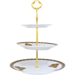 طبق كيك صيني عظمي ضحل بثلاث طبقات، حامل حلوى أنيق من البورسلين لشاي ما بعد الظهيرة والمعجنات وحفلات الزفاف