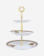 طبق كيك صيني عظمي ضحل بثلاث طبقات، حامل حلوى أنيق من البورسلين لشاي ما بعد الظهيرة والمعجنات وحفلات الزفاف